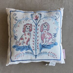 Dena Designs Embroidered Dog Pillow Needlepoint Style Cottagecore 18x18